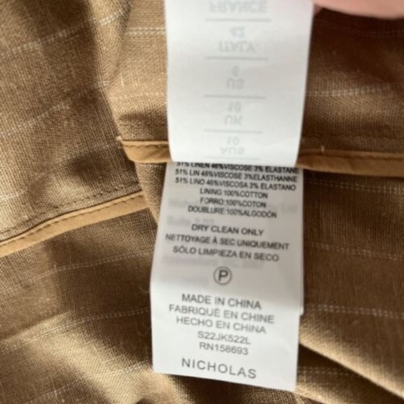 Nicholas $495 CHARLEE Sz 6 Pinstripe Linen Blend Blazer Camel - Picture 11 of 12